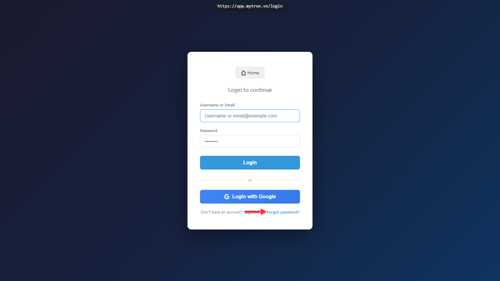 Forgot Password Link