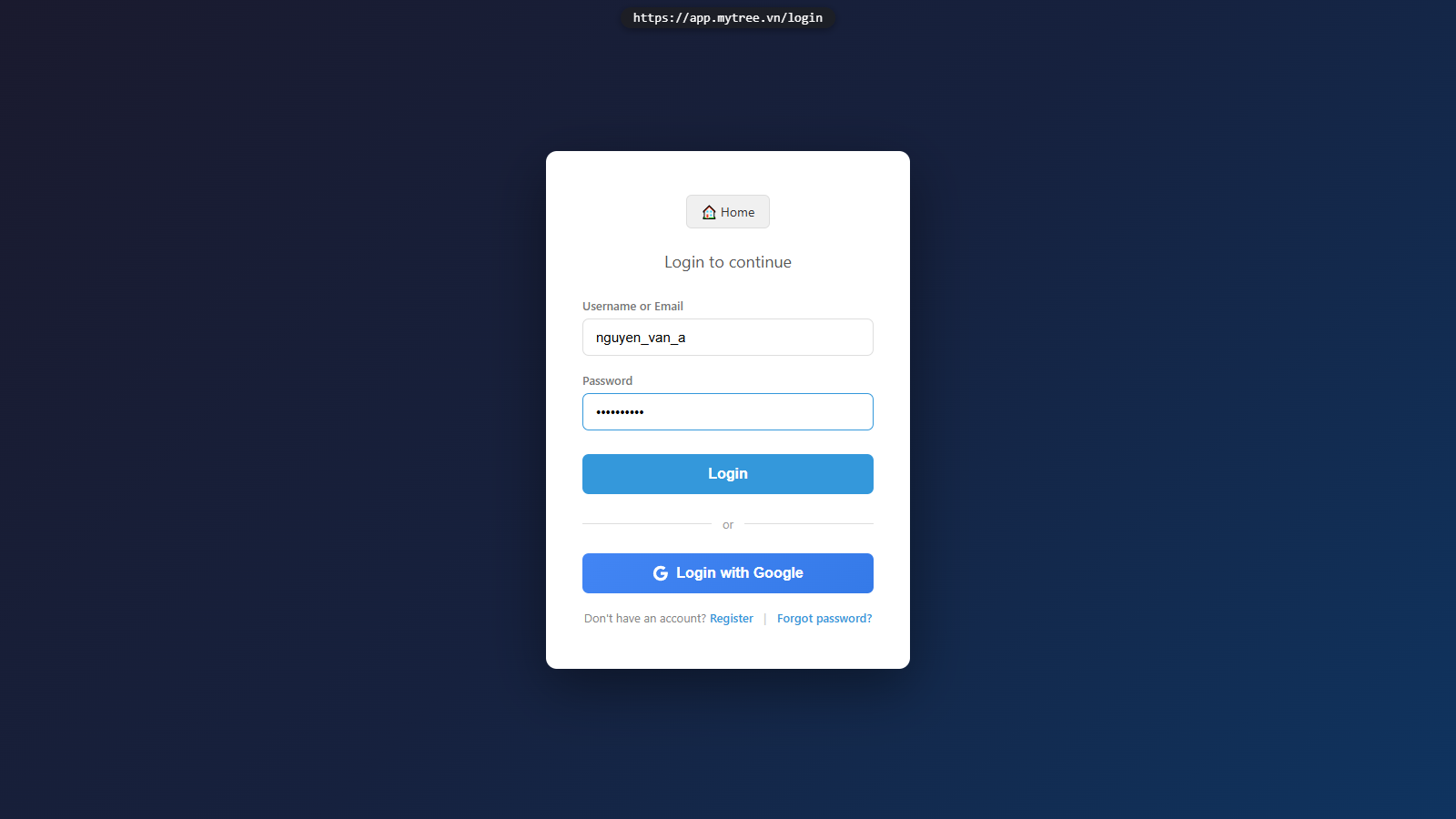 Login Form Filled
