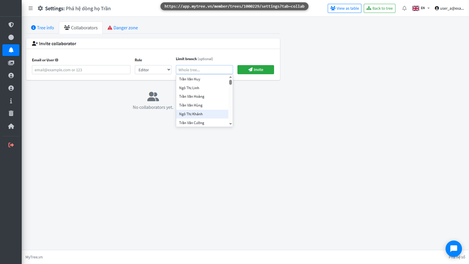 Enter the email or username of the person you want to invite, then select a role