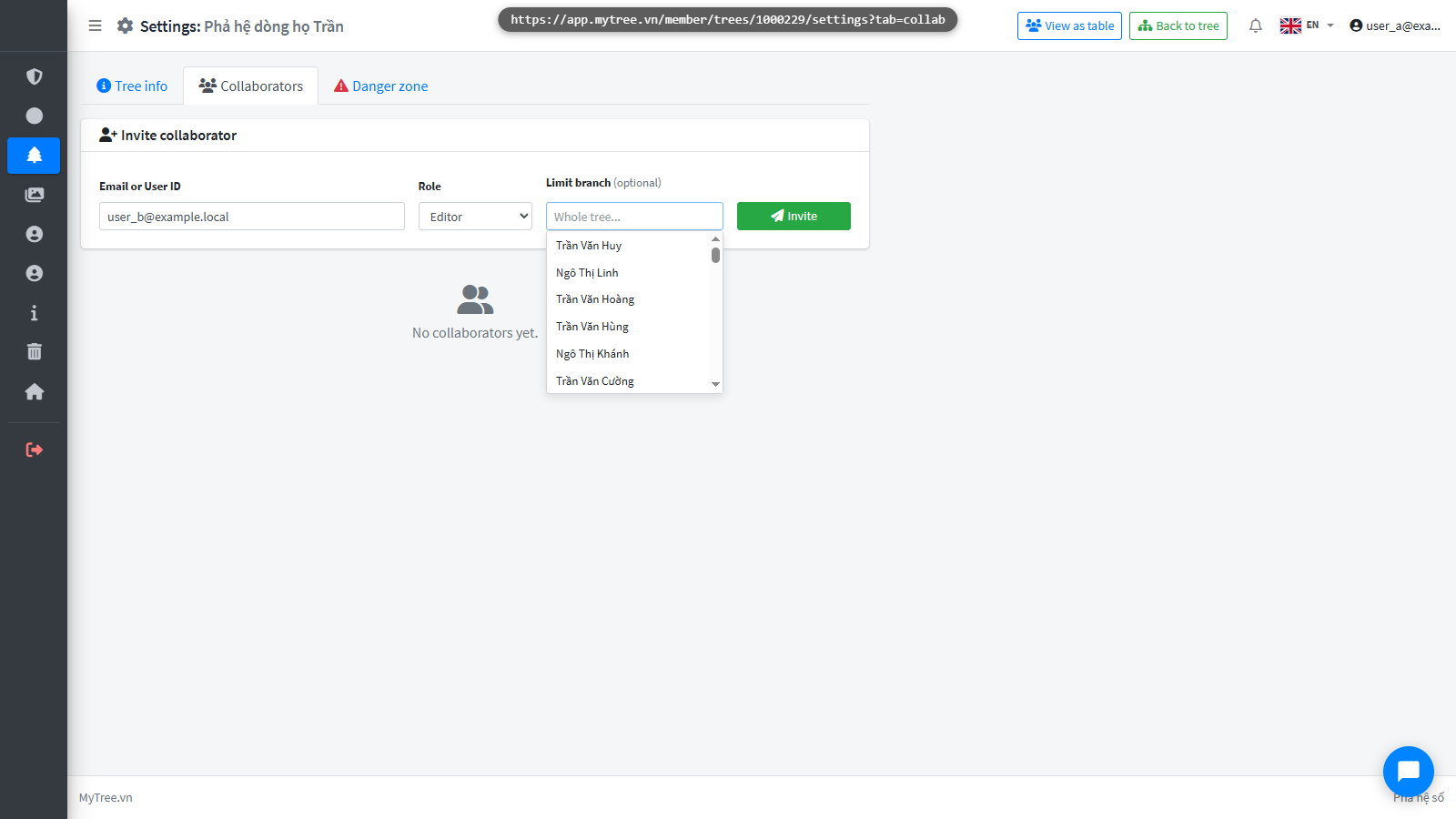 Enter the email or username of the person you want to invite, then select a role