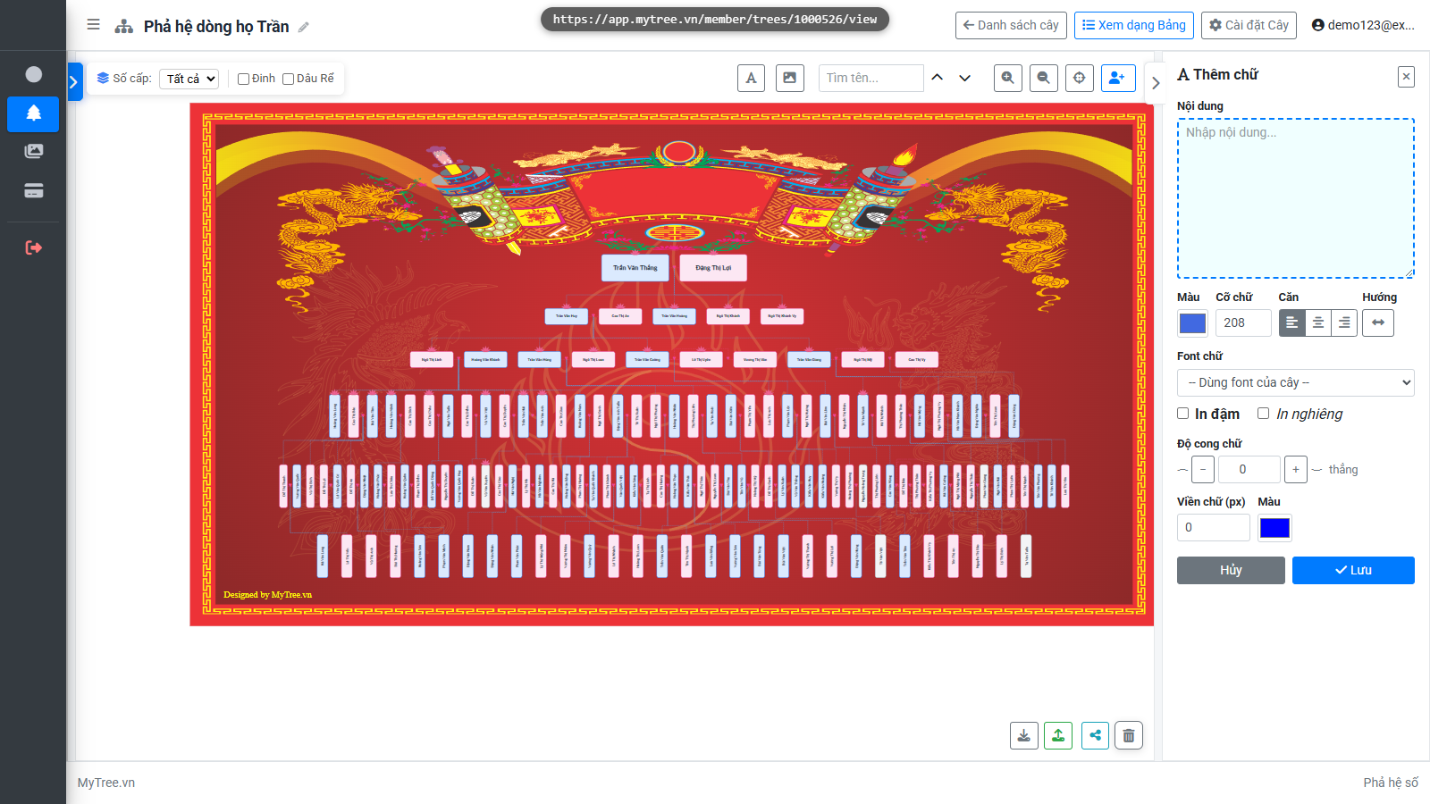 Panel chỉnh chữ trang trí trong sidebar