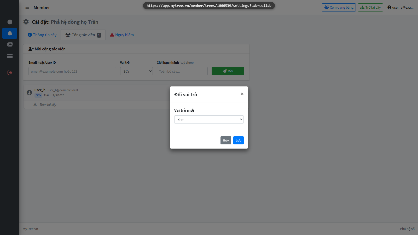 Modal đổi vai trò